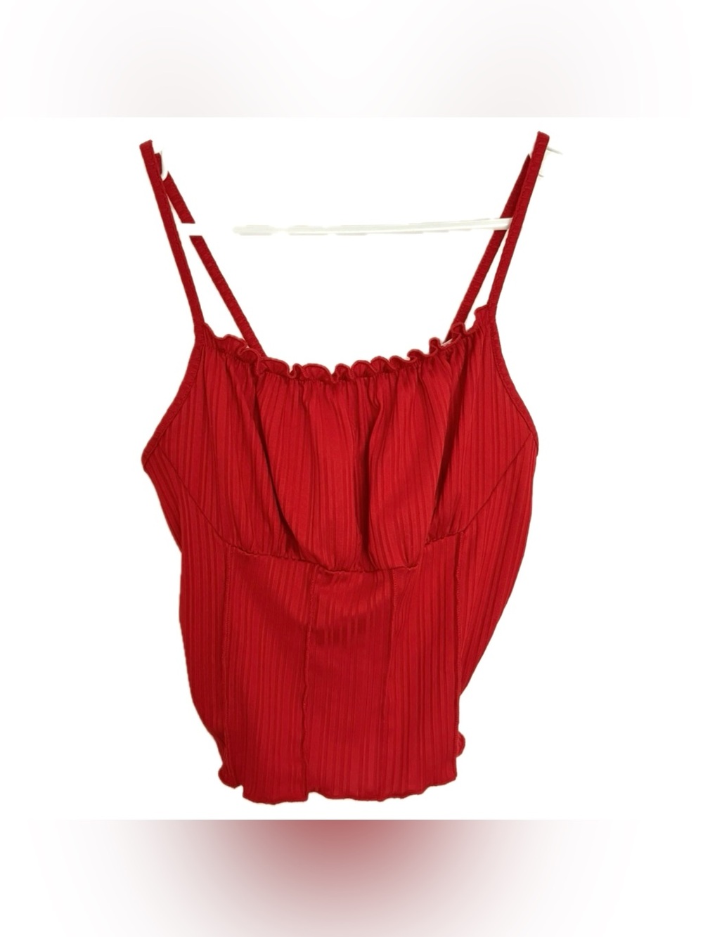 Red Pleated Spaghetti Strap Women's Top